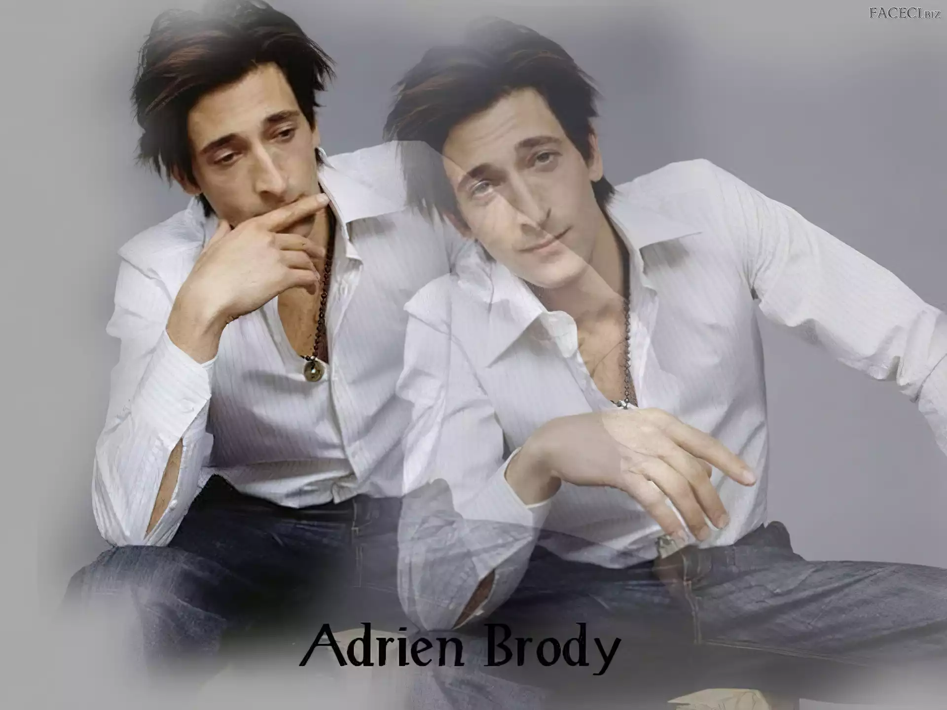 Biała, Naszyjnik, Adrien Brody, Koszula