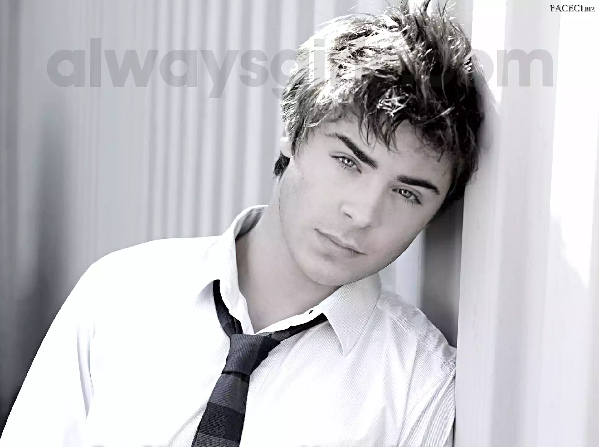 Biała, Krawat, Zac Efron, Koszula