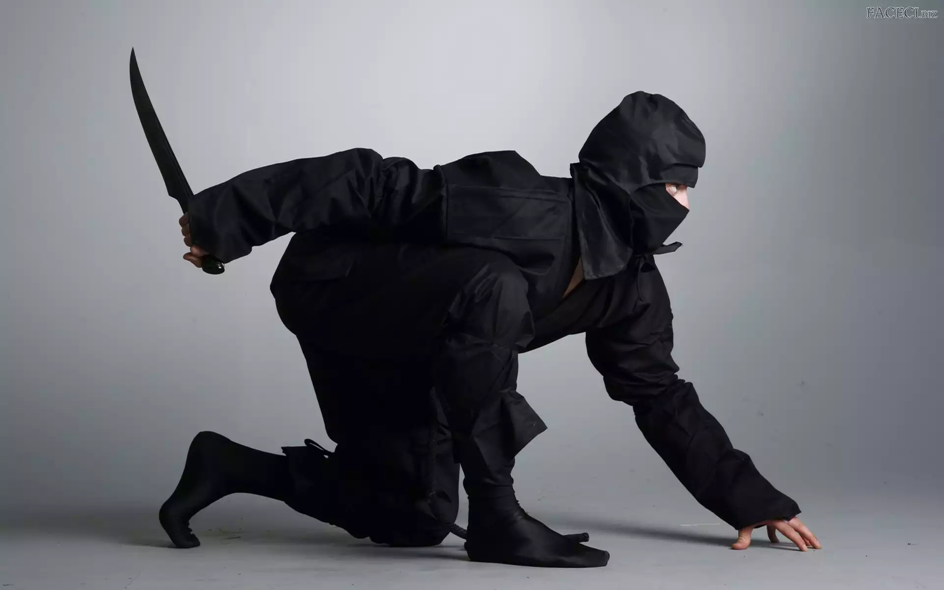 Czarny, Kombinezon, Ninja, Mężczyzna, Nóż