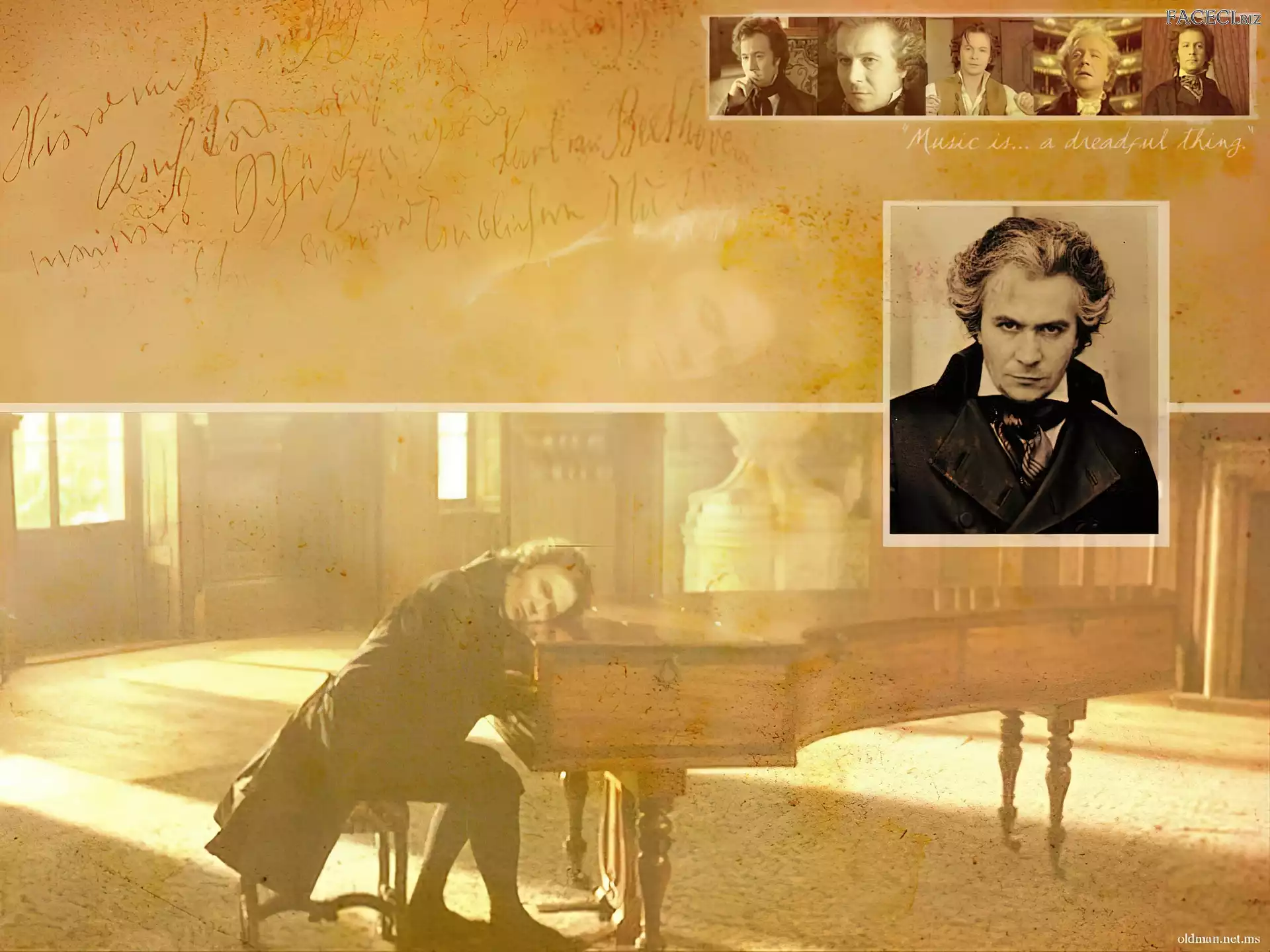 czarny strój, Gary Oldman, pianino