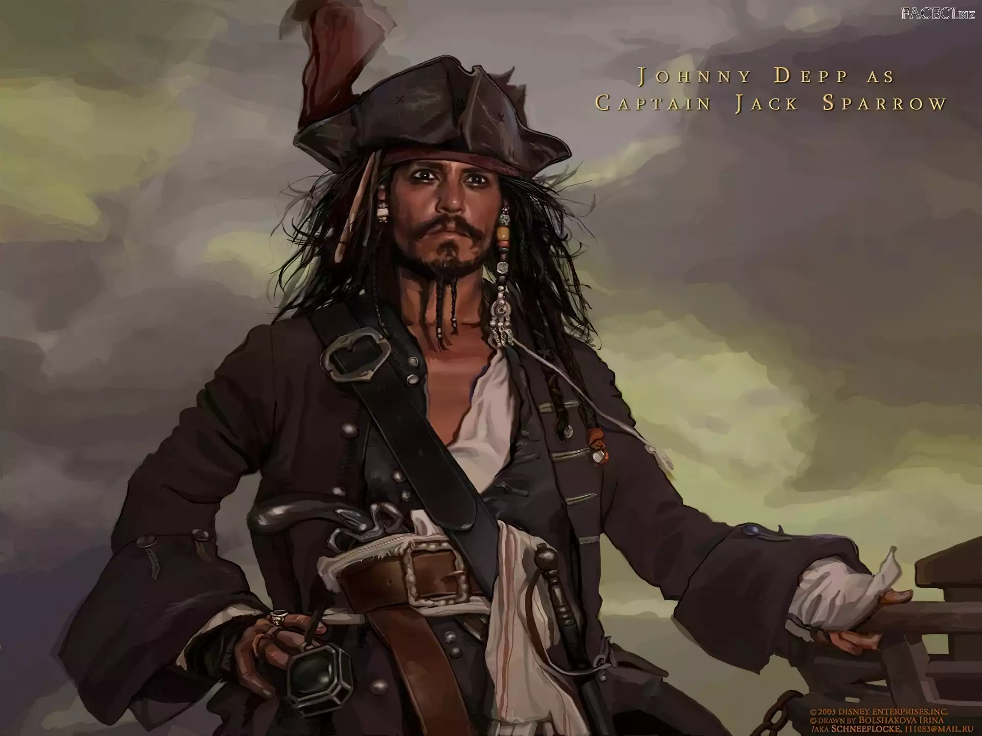Johnny Depp, kapitan, Piraci Z Karaibów, rysunek