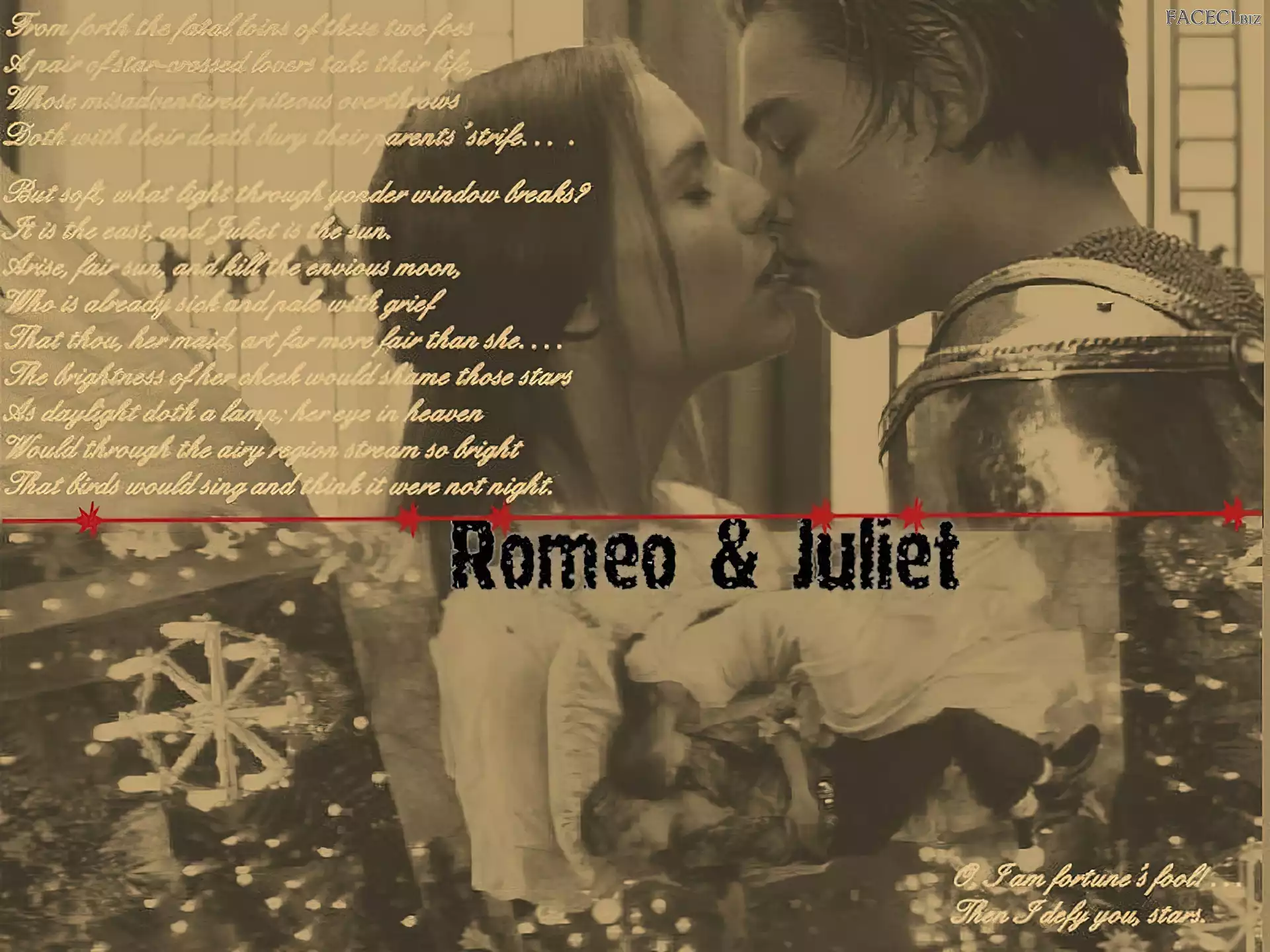 wiersz, pocałunak, Claire Danes, Romeo And Juliet, Leonardo DiCaprio