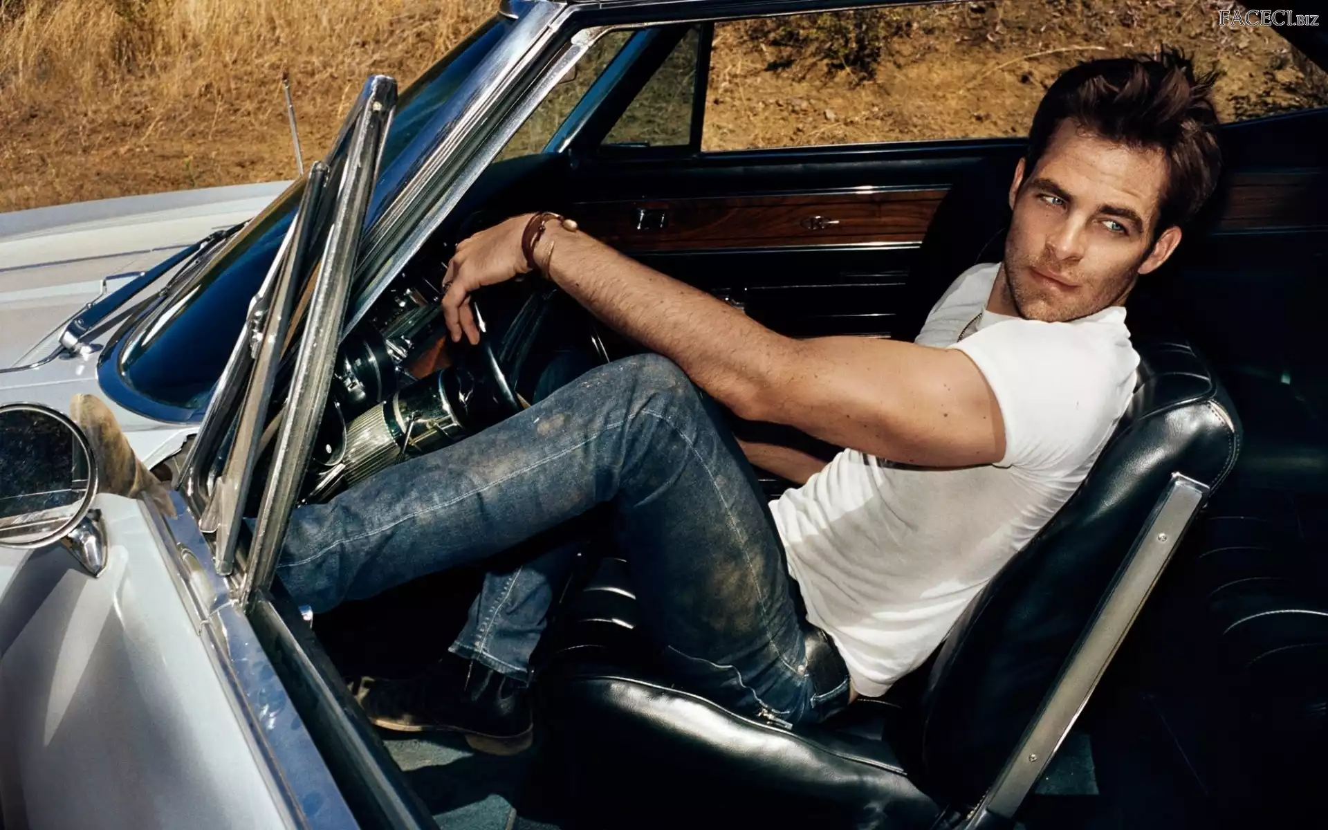 Dżinsy, Samochód, Chris Pine, Mężczyzna, Aktor