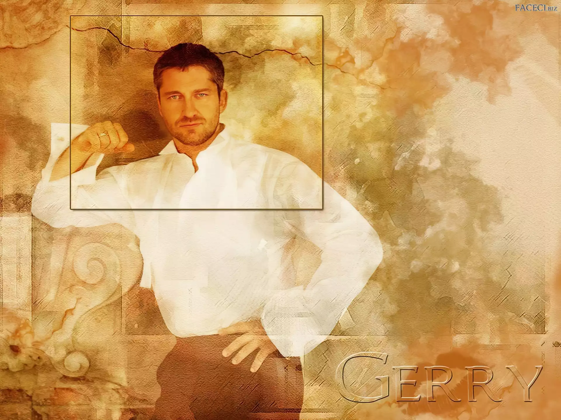Gerard Butler, biała koszula