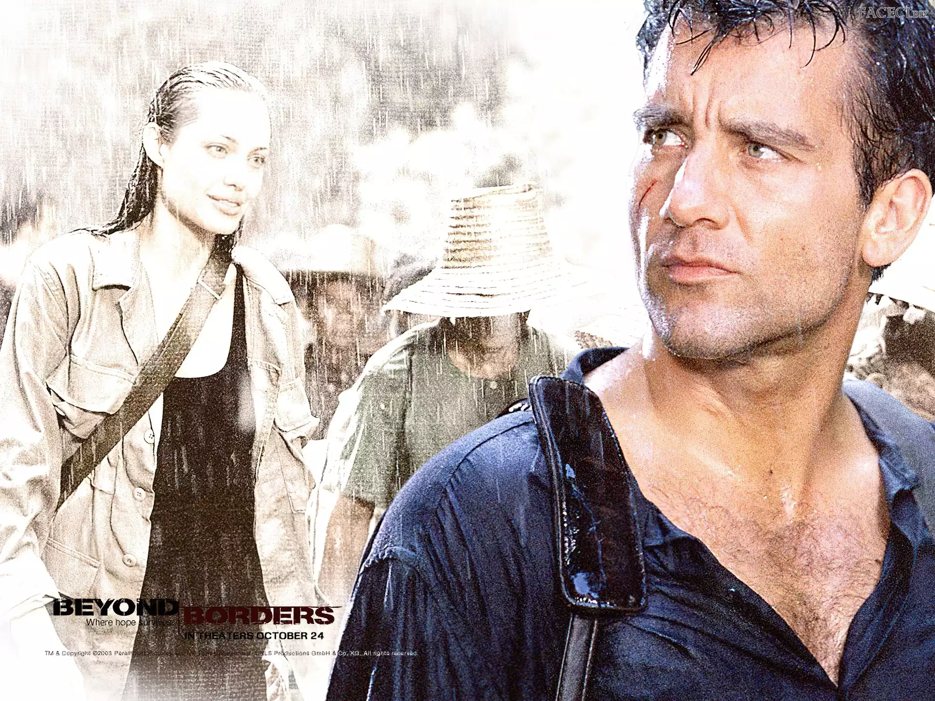 kapelusz, Clive Owen, deszcz