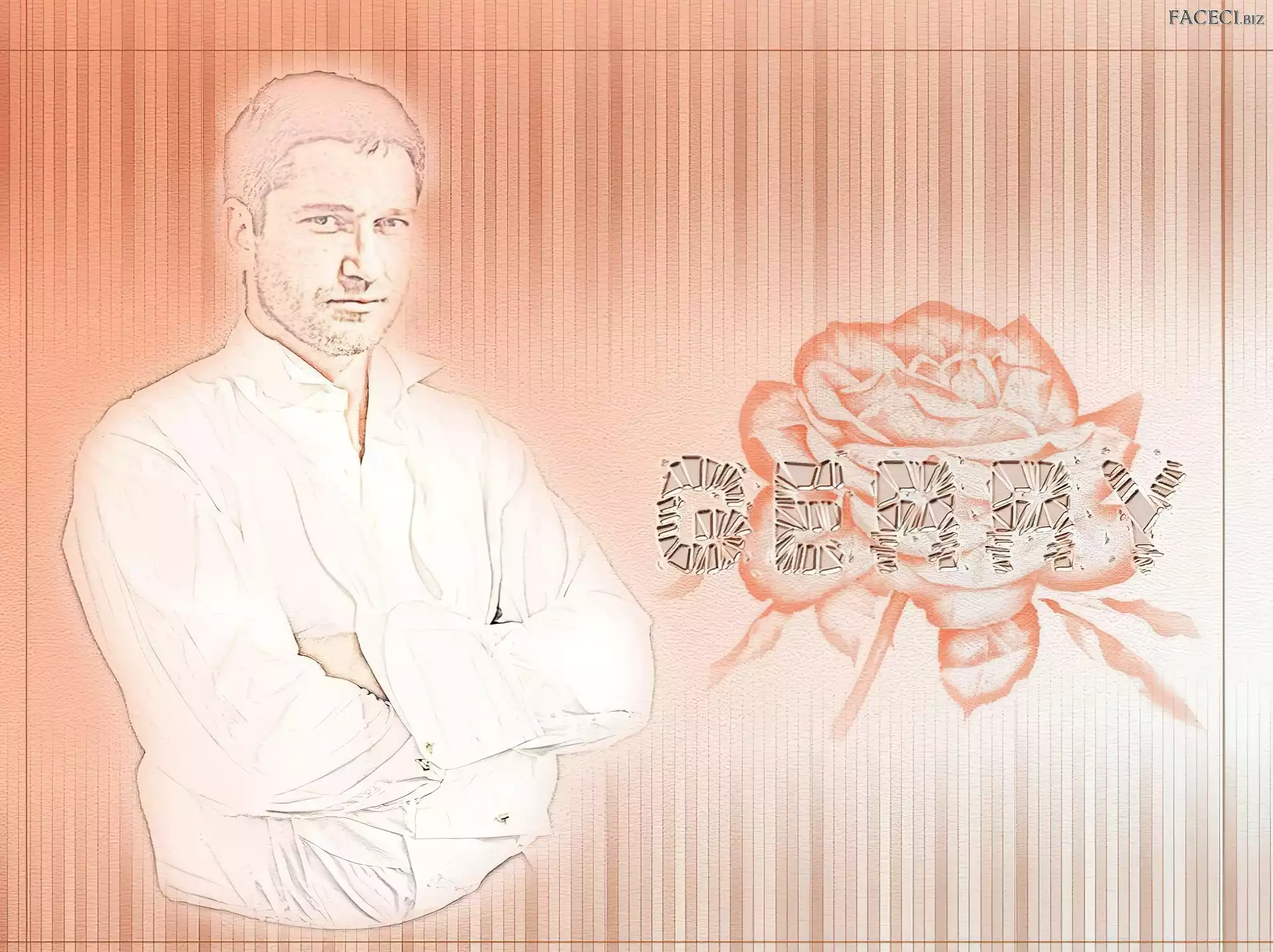 kwiatek, Gerard Butler, biała koszula