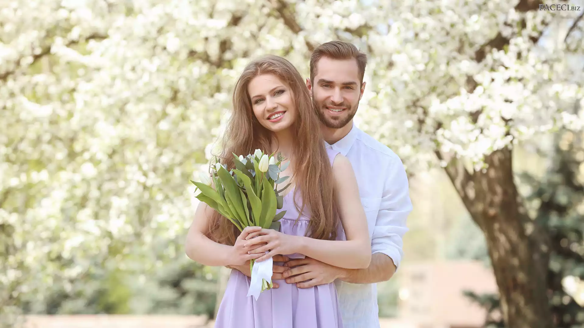 Mężczyzna, Tulipany, Kobieta, Kwiaty