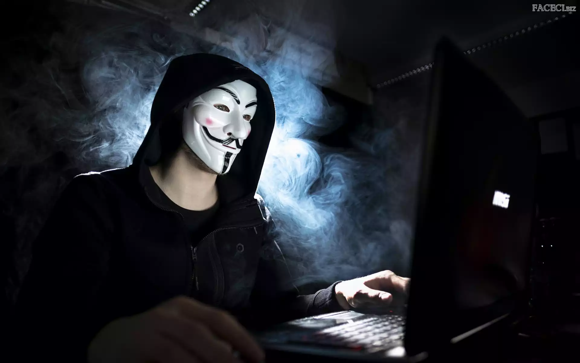 Światło, Laptop, Anonymous, Mężczyzna, Maska
