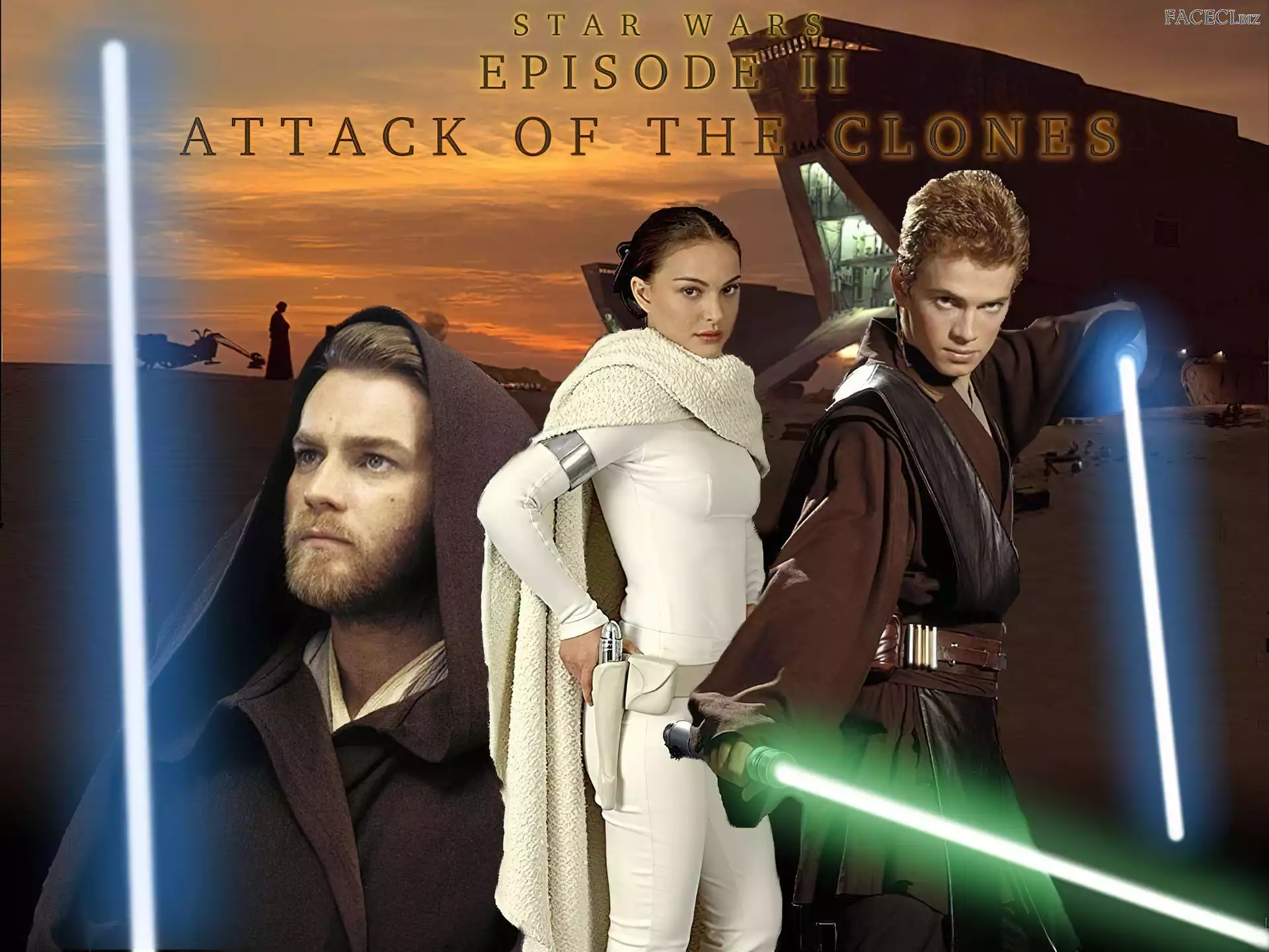 Hayden Christensen, laser, Natalie Portman, Star Wars, budynek