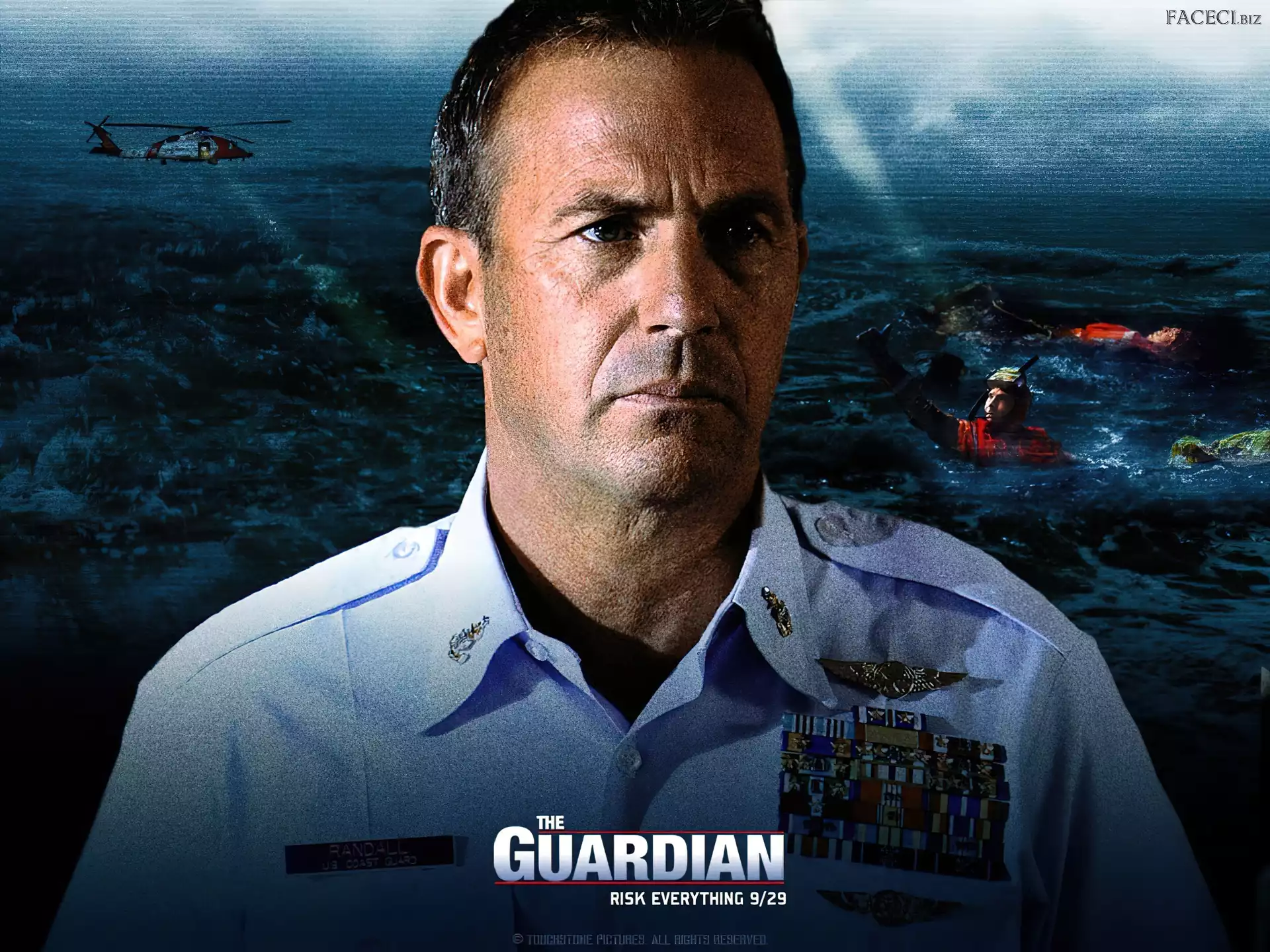 ratownicy, mundur, woda, The Guardian, Kevin Costner
