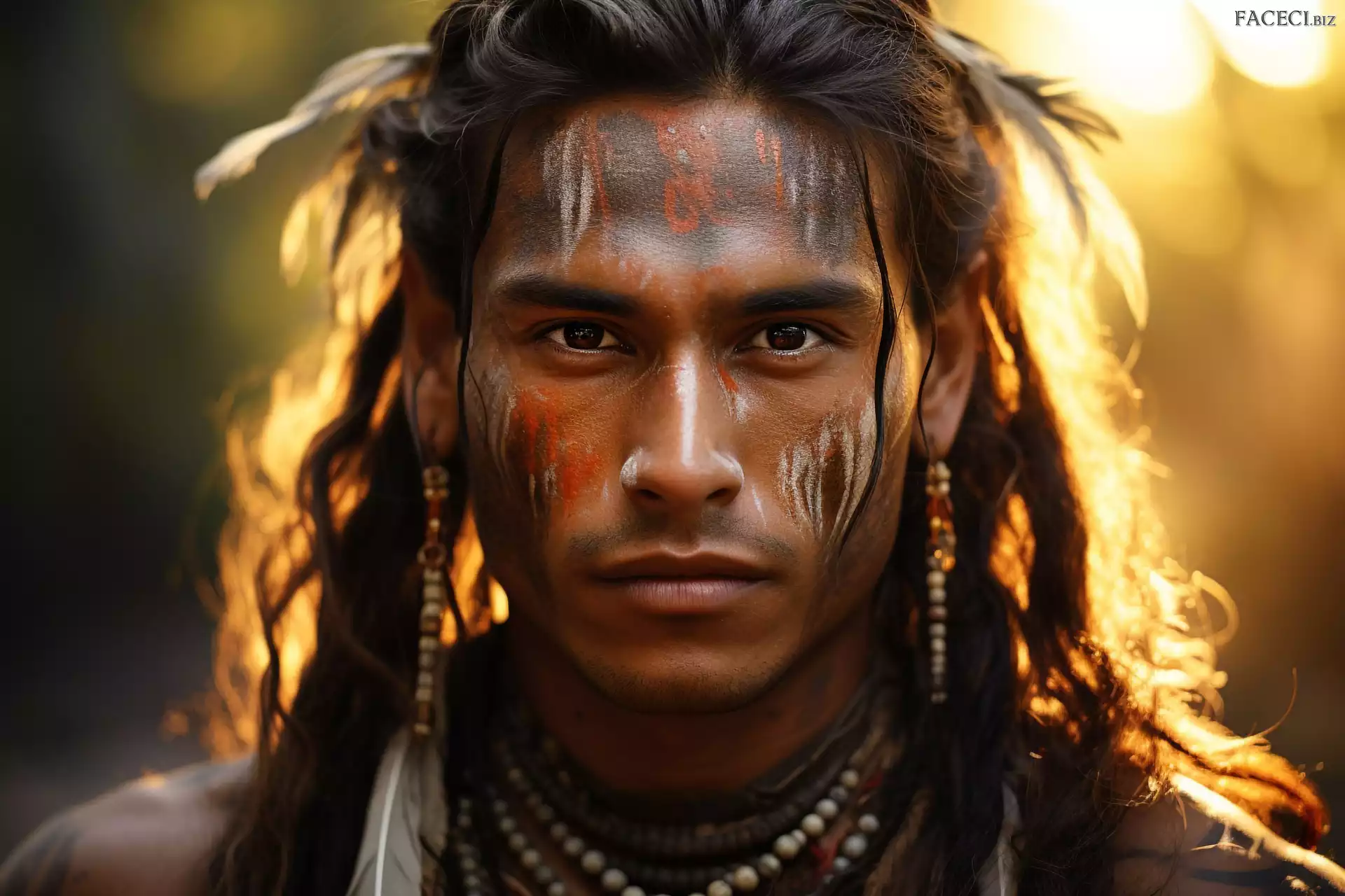 Mężczyzna, Indianin, Pomalowana, Twarz