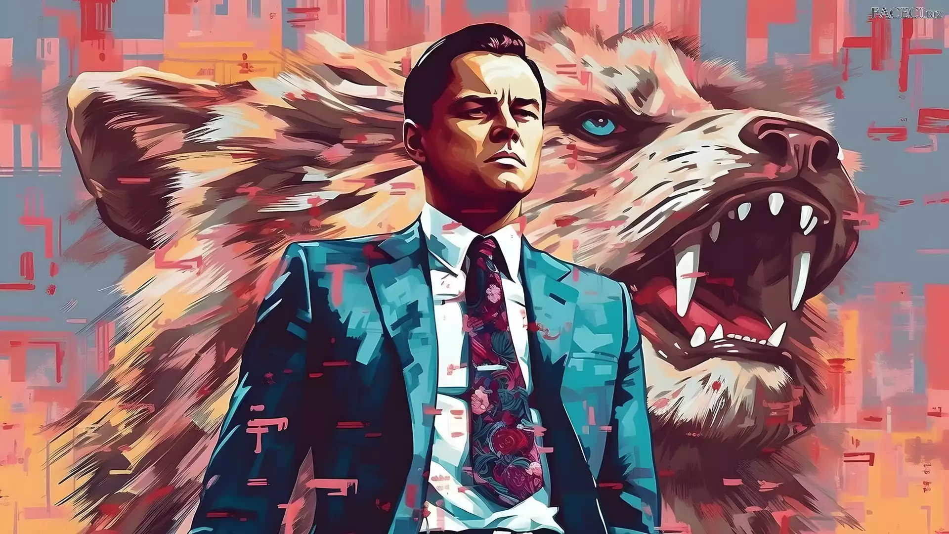 Film, Grafika, Mężczyzna, Wilk, Aktor, Leonardo DiCaprio, Wilk z Wall Street Film