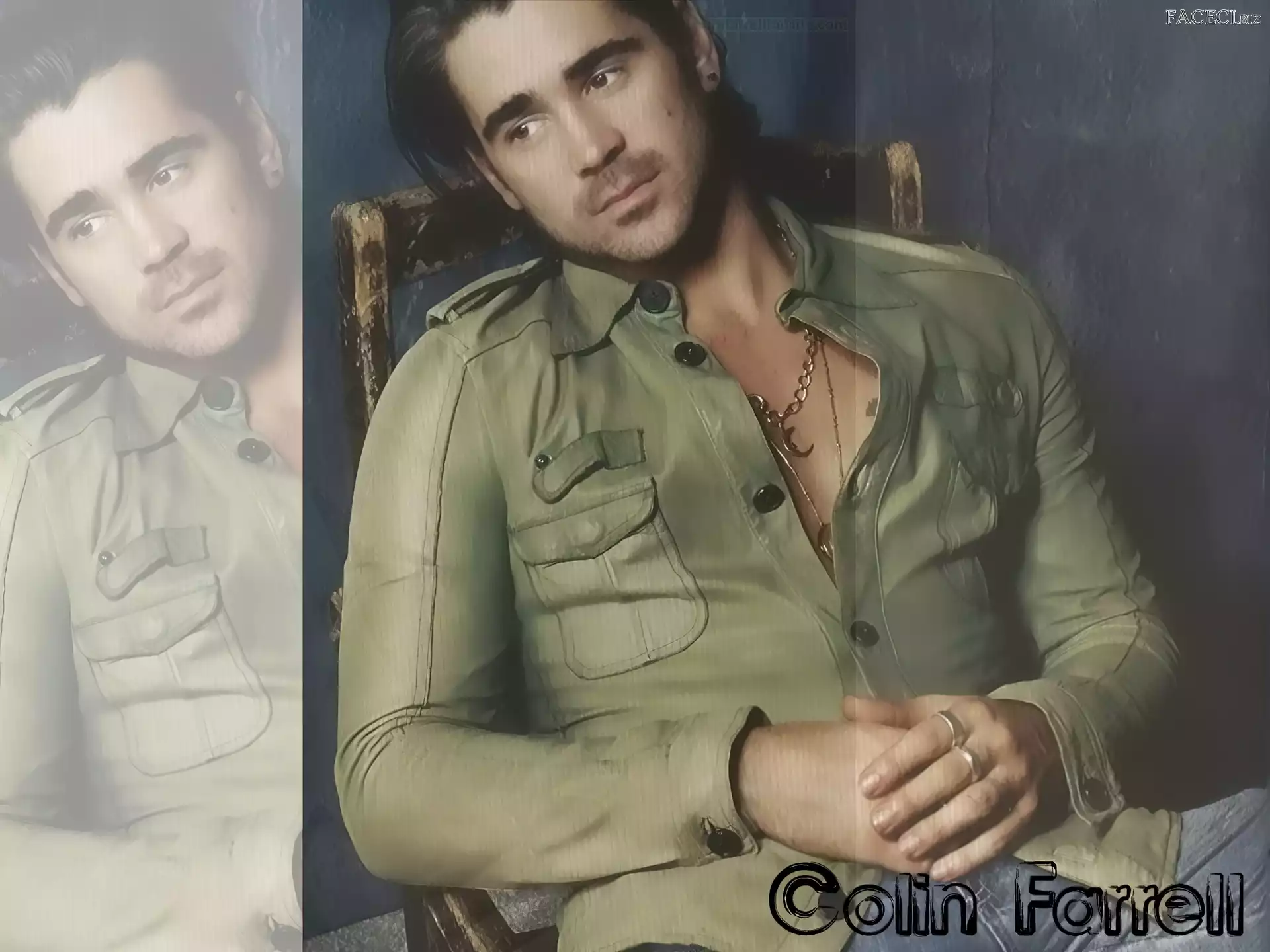 zielona koszula, Colin Farrell, złoty łańcuch